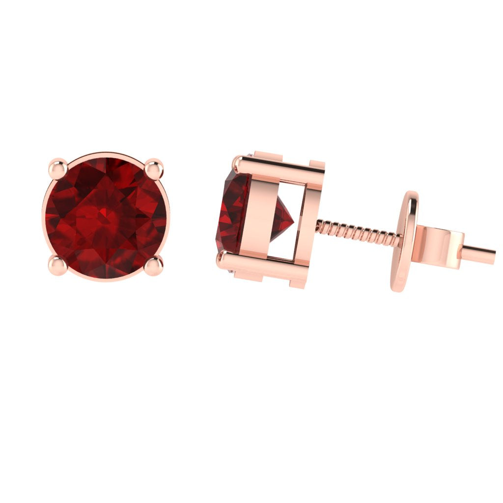 rose gold plated sterling silver round shape ruby july birthstone stud earrings