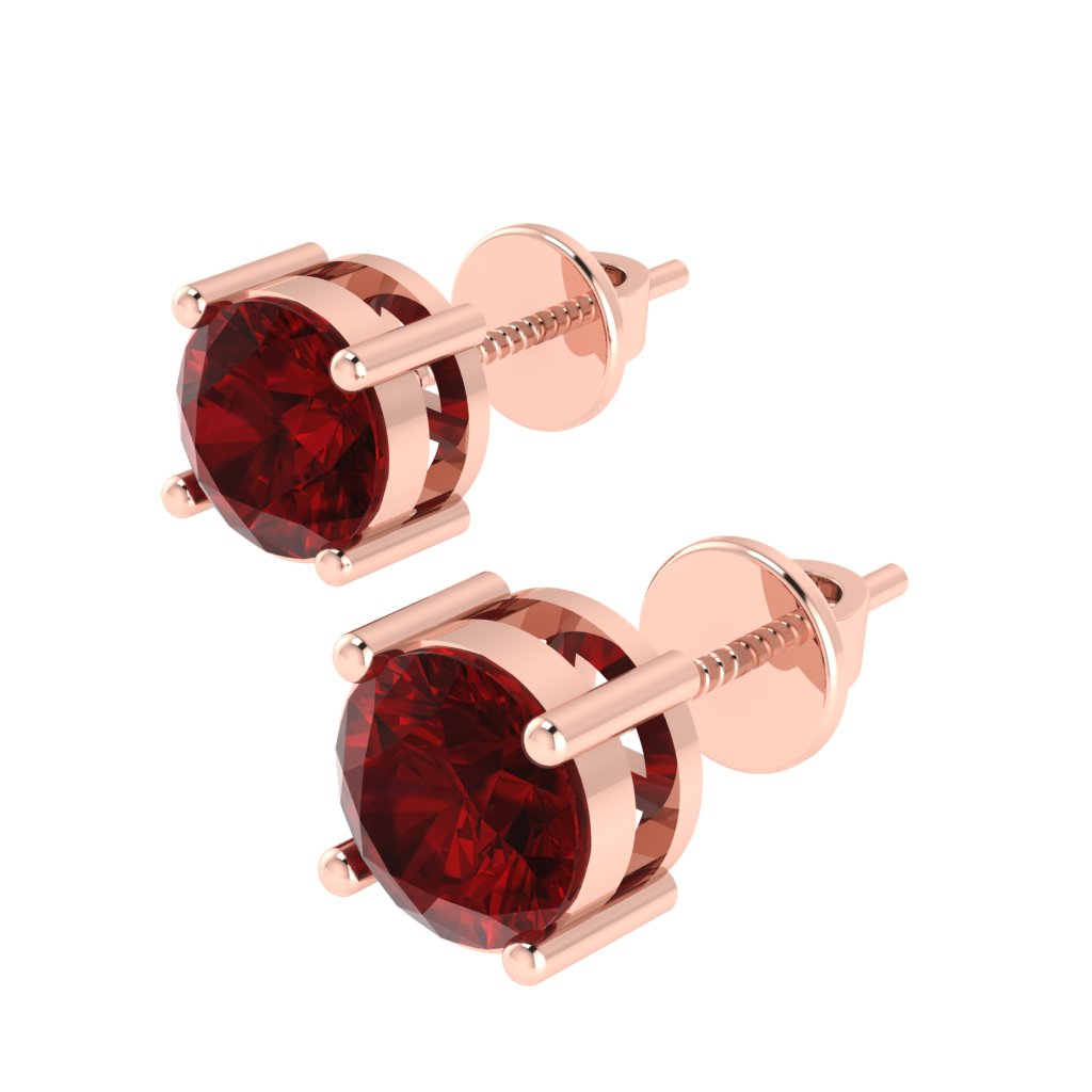 rose gold plated sterling silver round shape ruby july birthstone stud earrings