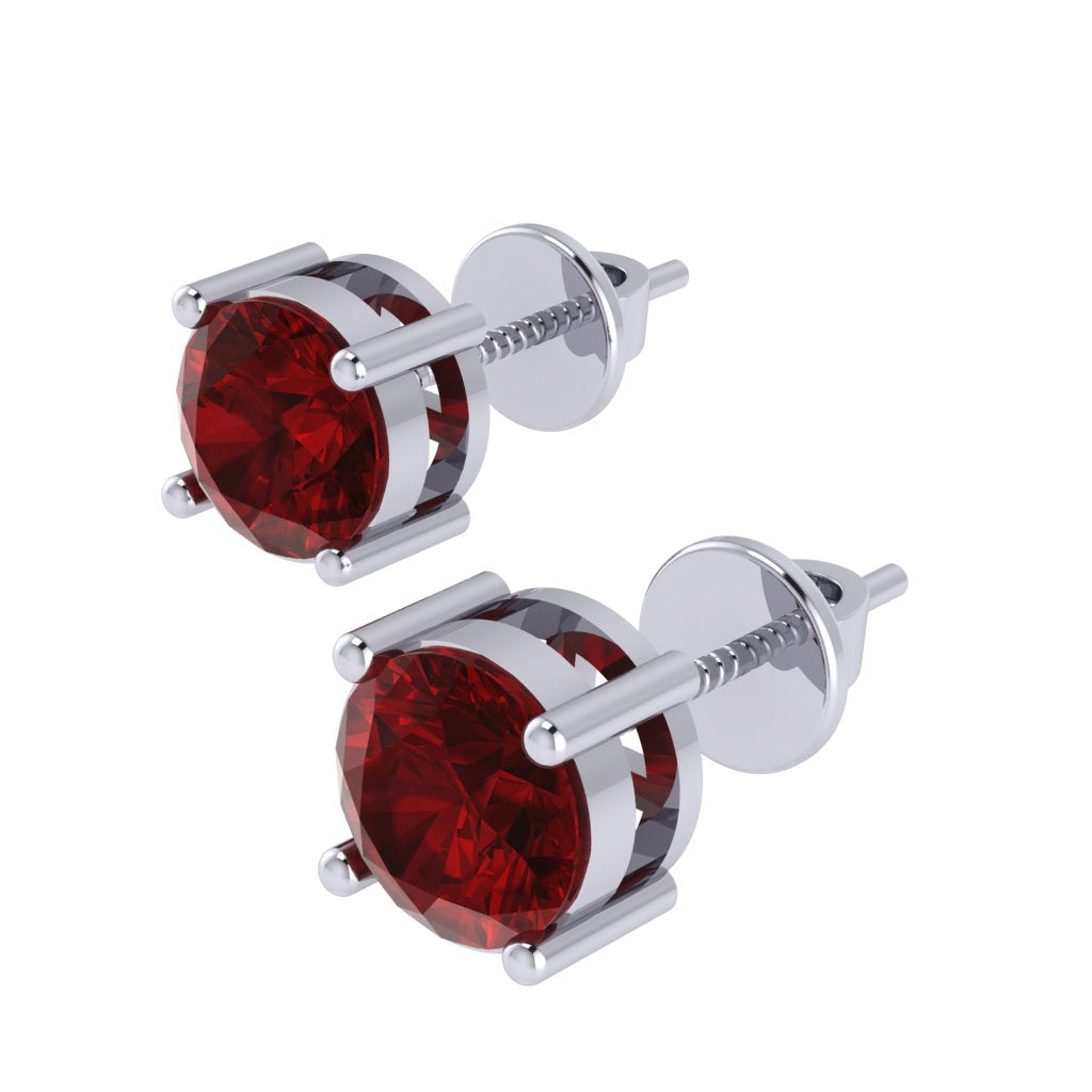 white gold plated sterling silver round shape ruby july birthstone stud earrings