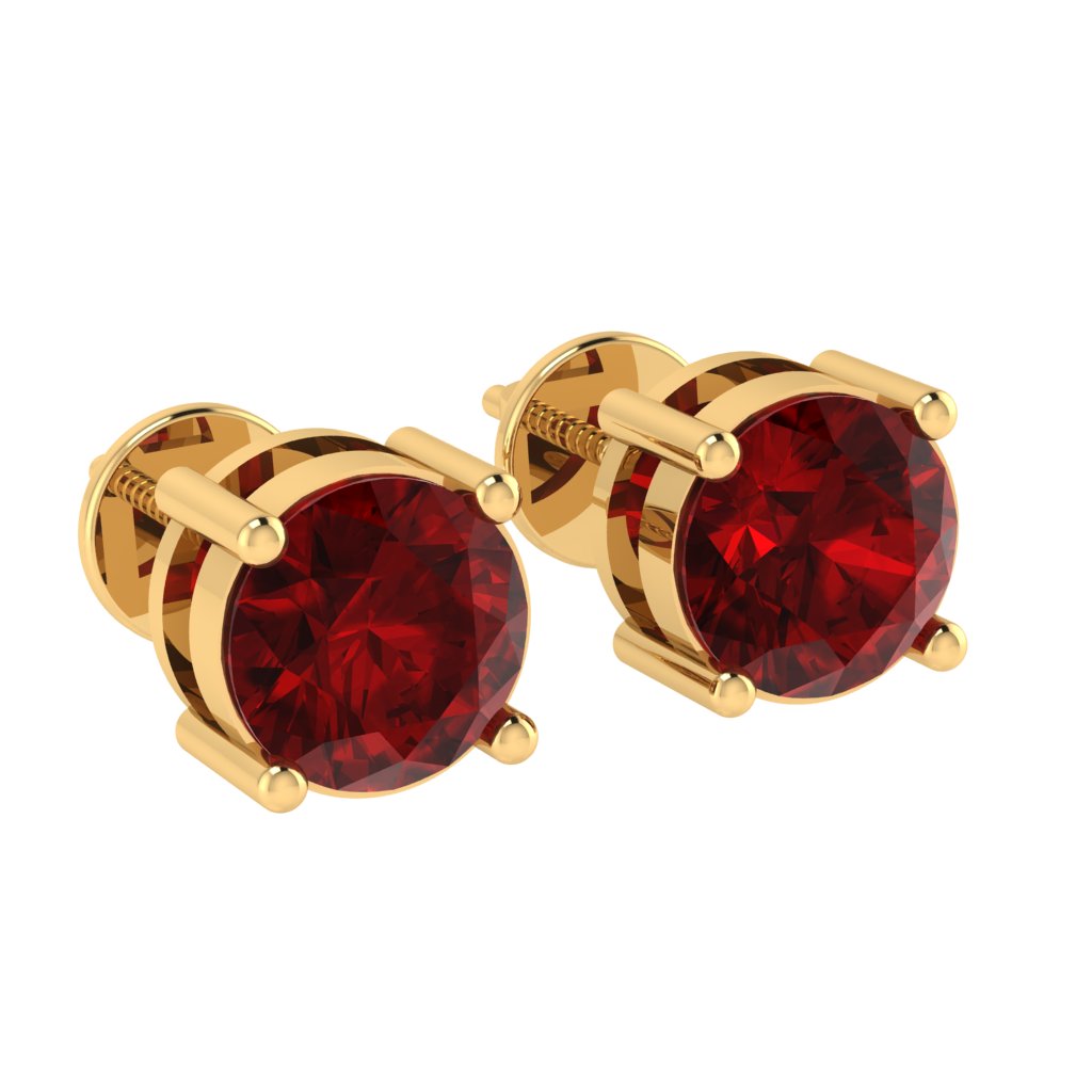yellow gold plated sterling silver round shape ruby july birthstone stud earrings