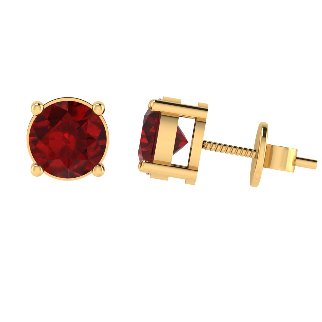 yellow gold plated sterling silver round shape ruby july birthstone stud earrings