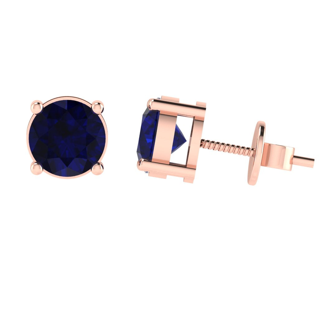 rose gold plated sterling silver round shape sapphire september birthstone stud earrings