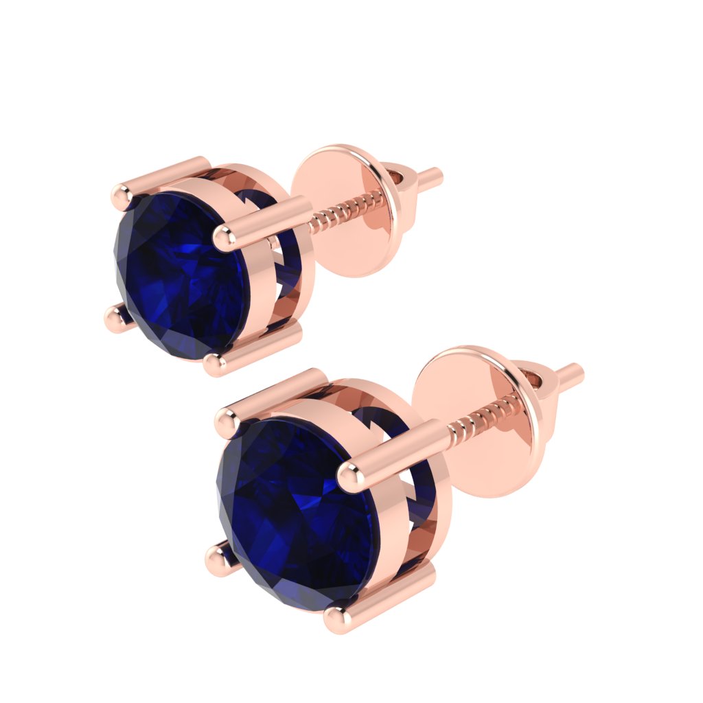 rose gold plated sterling silver round shape sapphire september birthstone stud earrings