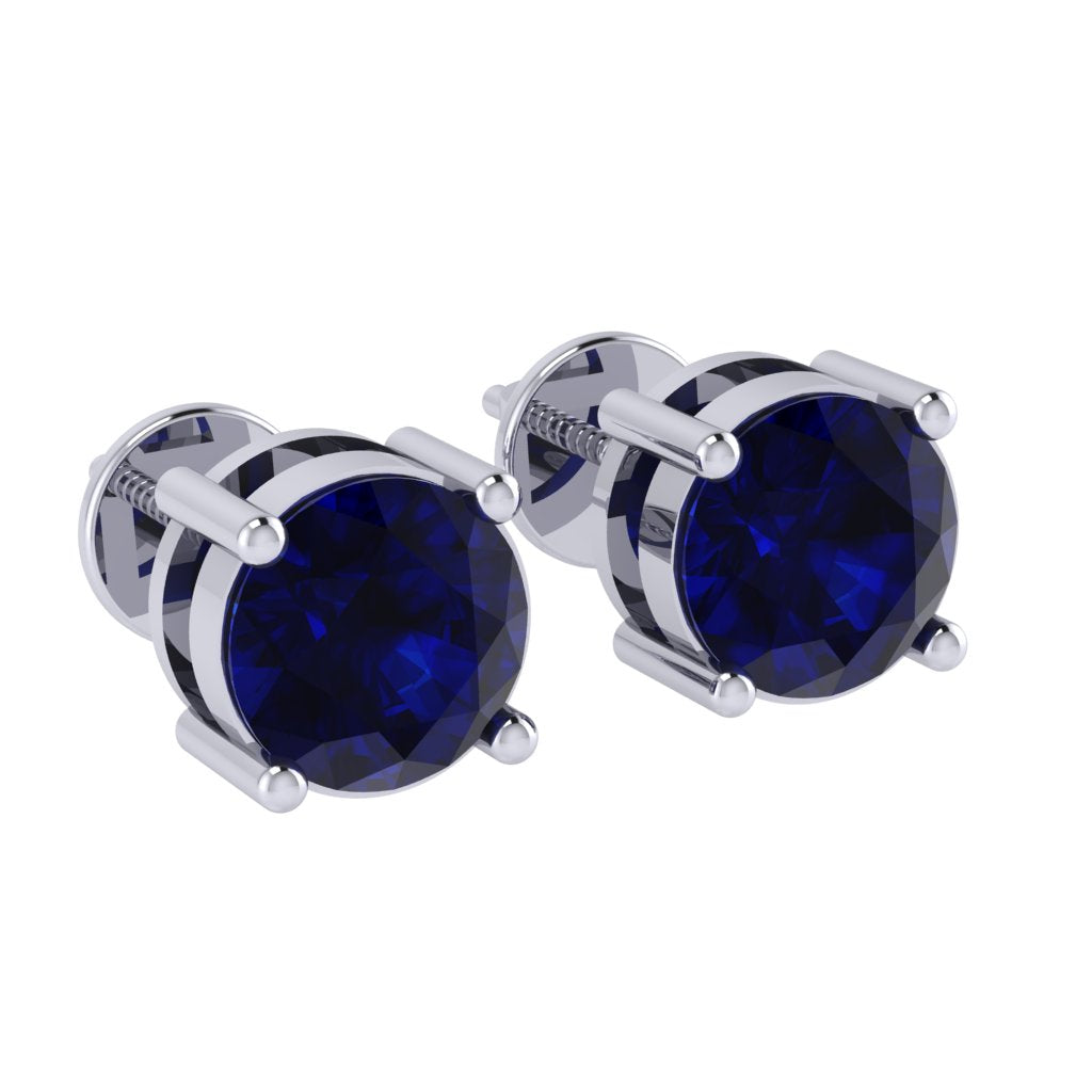 white gold plated sterling silver round shape sapphire september birthstone stud earrings
