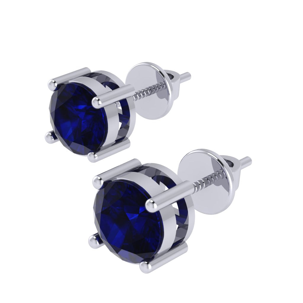 white gold plated sterling silver round shape sapphire september birthstone stud earrings