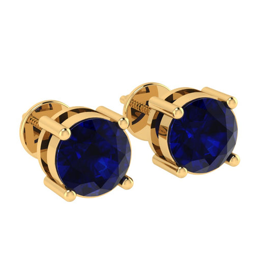yellow gold plated sterling silver round shape sapphire september birthstone stud earrings