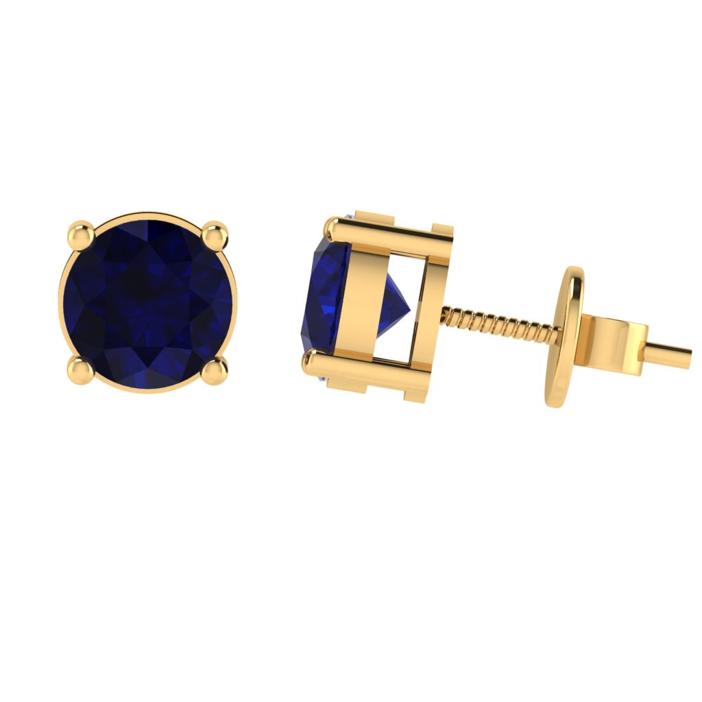 yellow gold plated sterling silver round shape sapphire september birthstone stud earrings