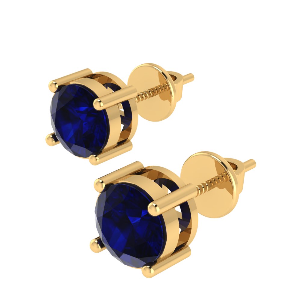 yellow gold plated sterling silver round shape sapphire september birthstone stud earrings
