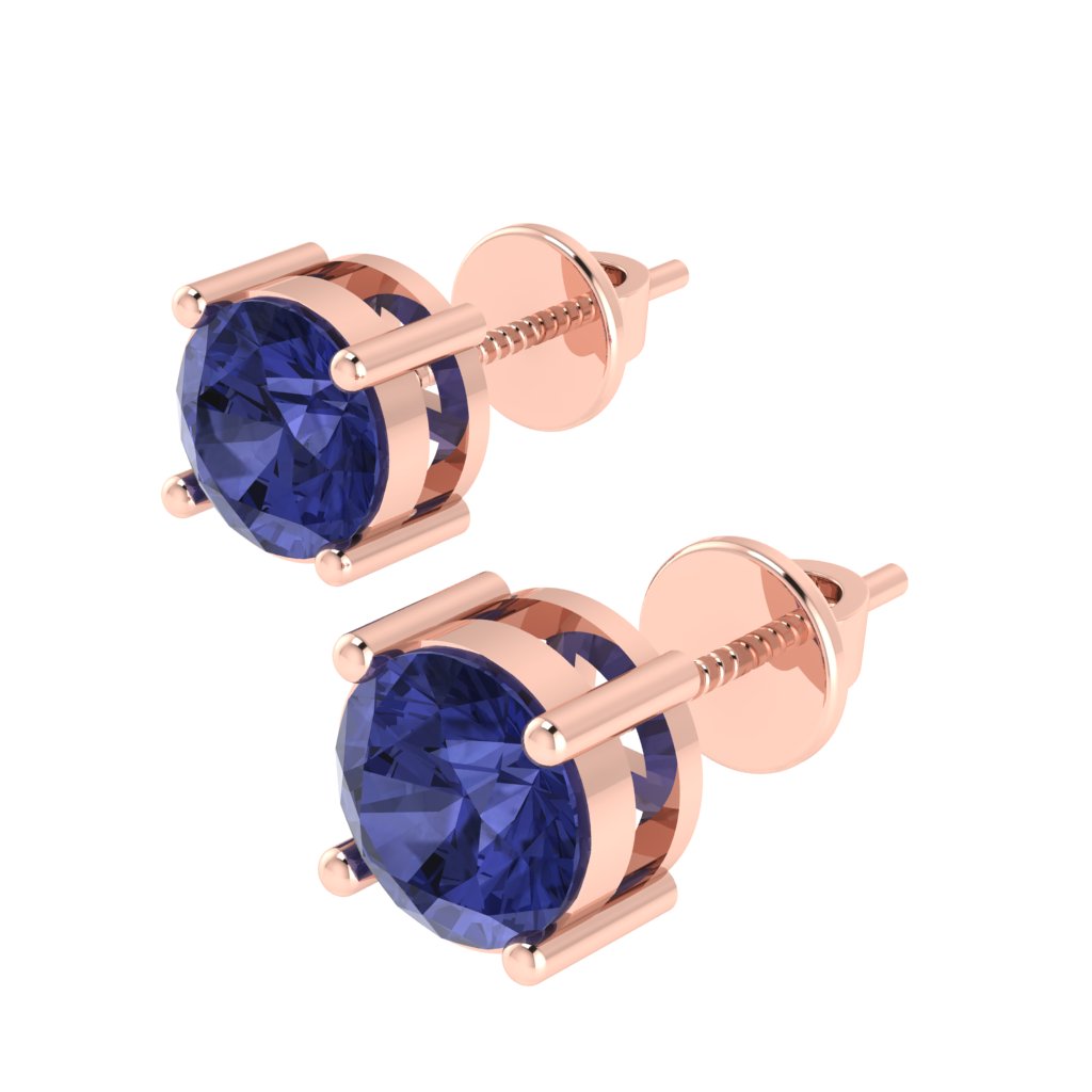 rose gold plated sterling silver round shape tanzanite december birthstone stud earrings