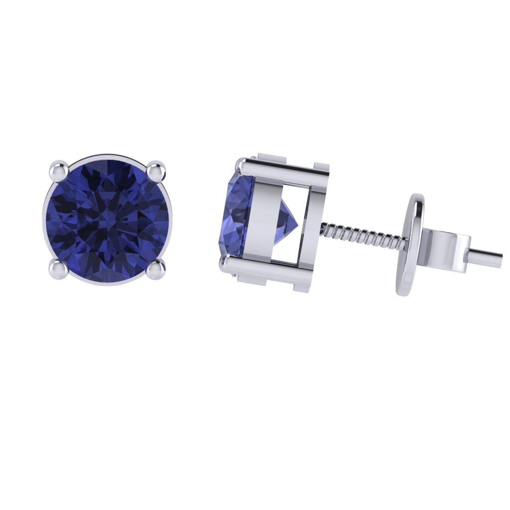 white gold plated sterling silver round shape tanzanite december birthstone stud earrings