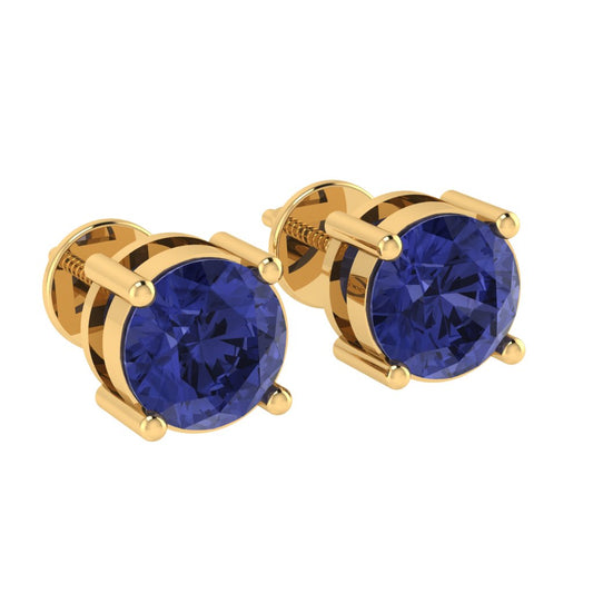 yellow gold plated sterling silver round shape tanzanite december birthstone stud earrings