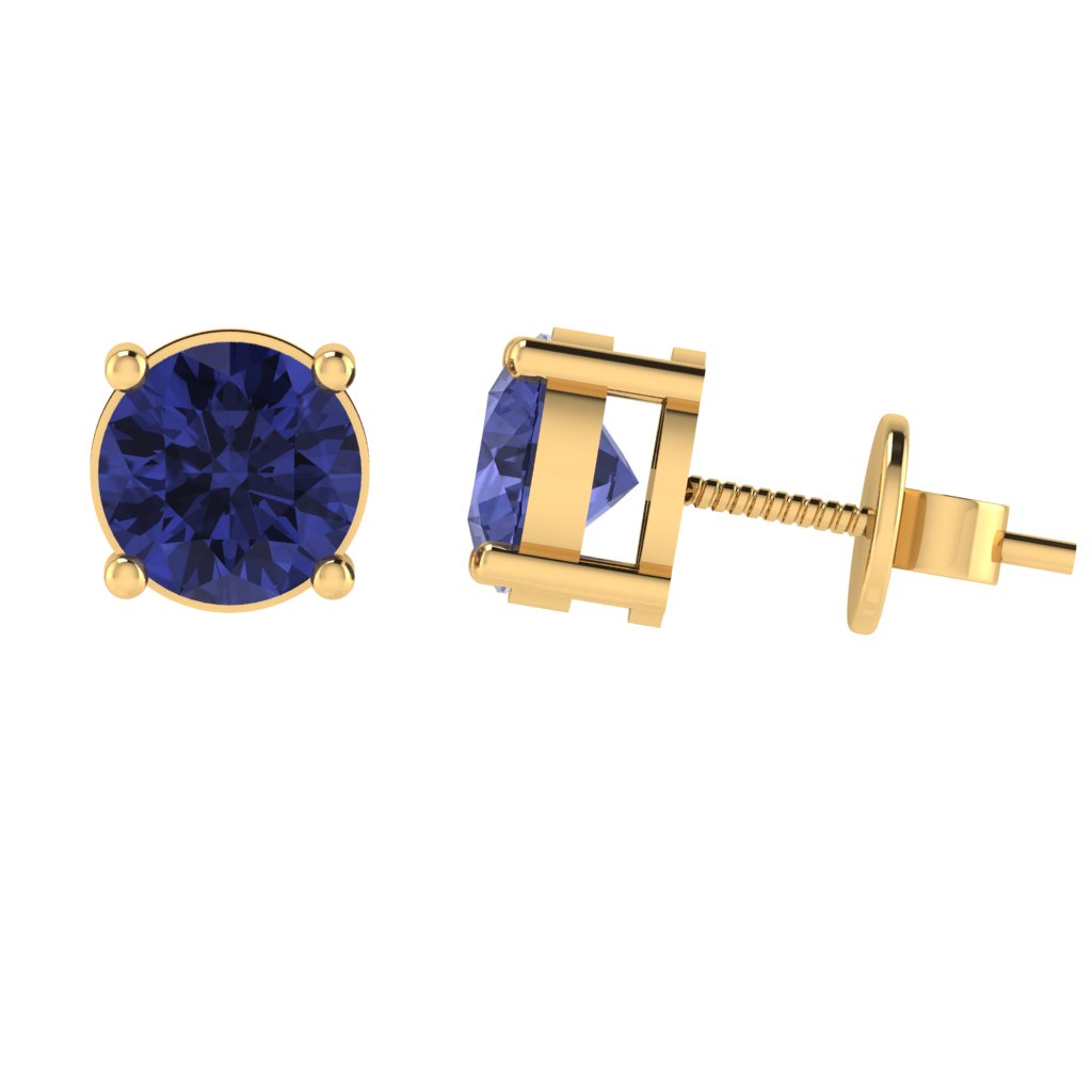 yellow gold plated sterling silver round shape tanzanite december birthstone stud earrings