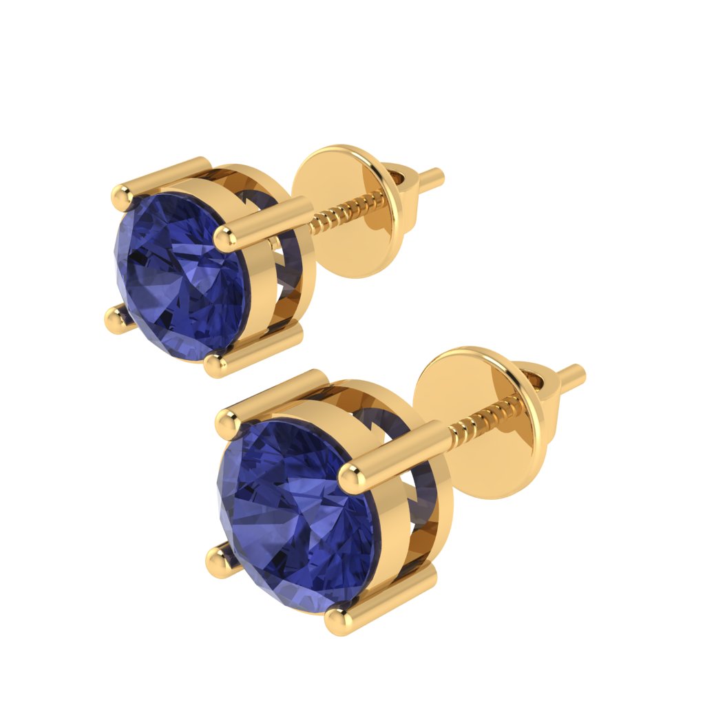 yellow gold plated sterling silver round shape tanzanite december birthstone stud earrings