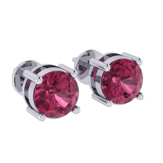 white gold plated sterling silver round shape tourmaline october birthstone stud earrings