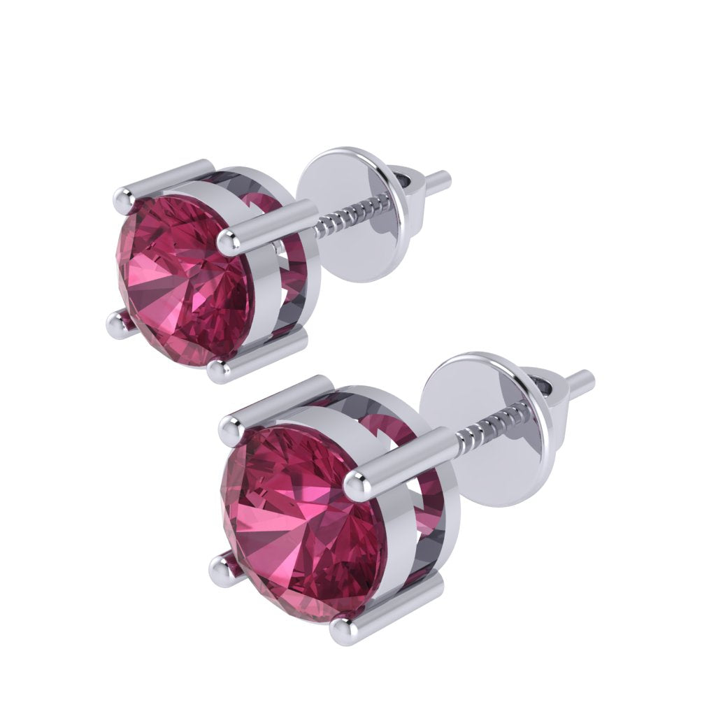 white gold plated sterling silver round shape tourmaline october birthstone stud earrings