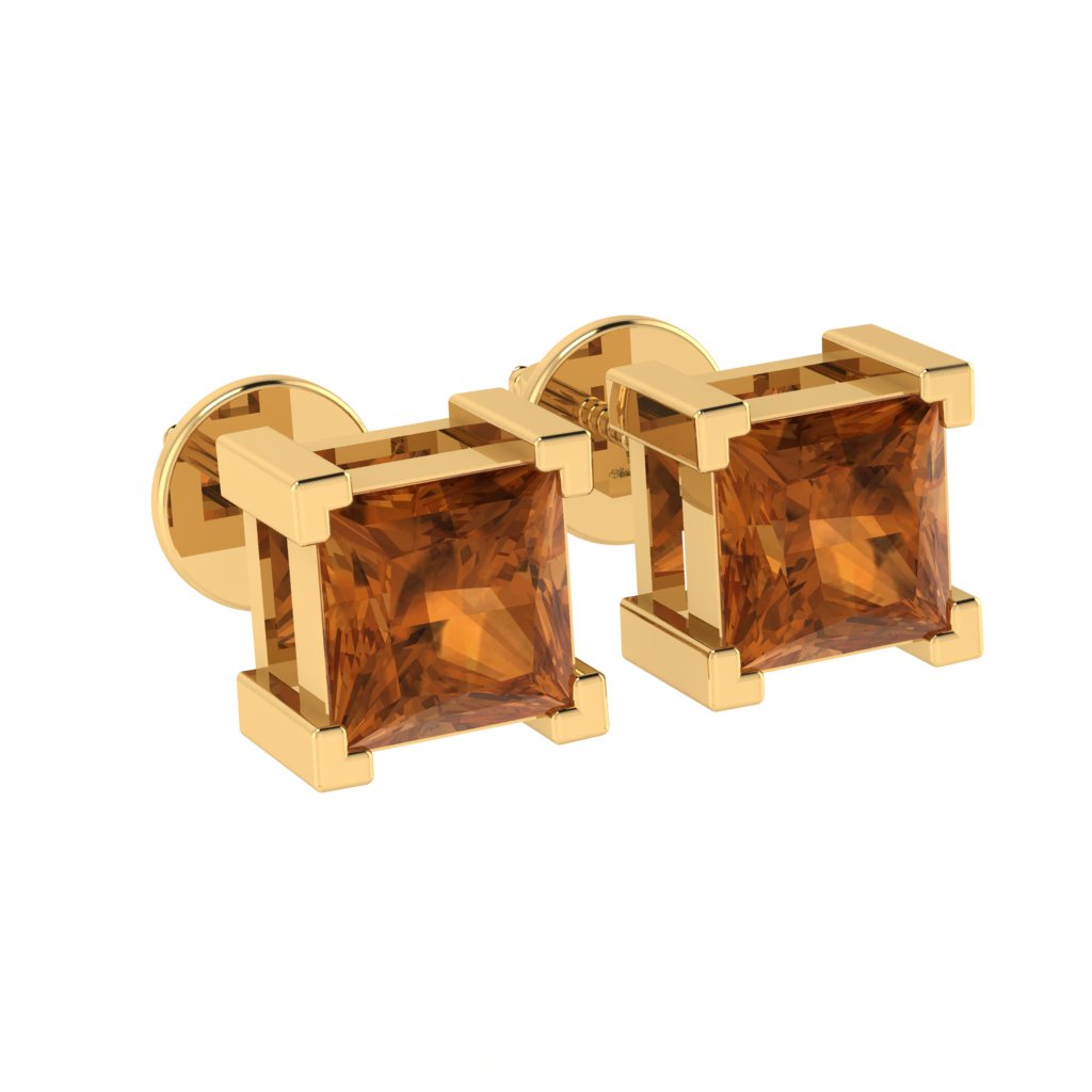 yellow gold plated sterling silver princess shape citrine november birthstone stud earrings