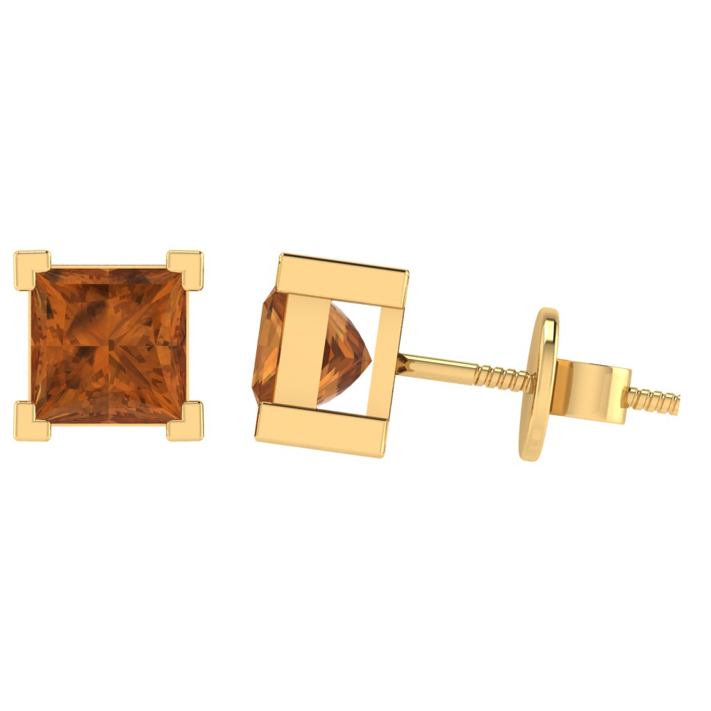 yellow gold plated sterling silver princess shape citrine november birthstone stud earrings