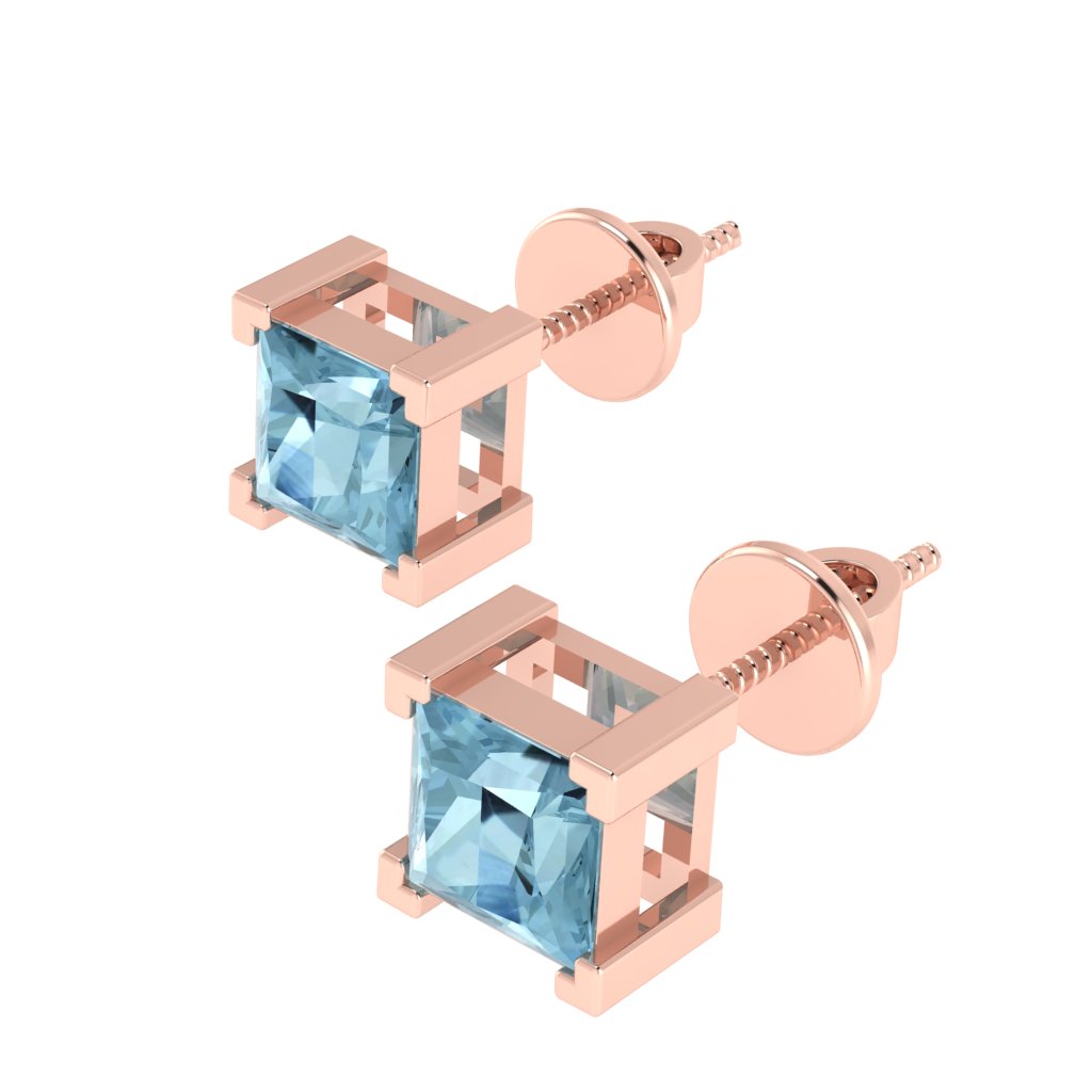 rose gold plated sterling silver princess shape aquamarine march birthstone stud earrings
