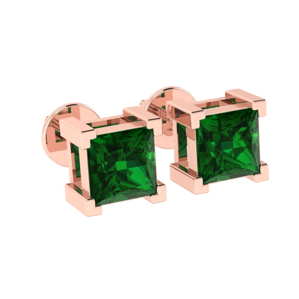 rose gold plated sterling silver princess shape emerald may birthstone stud earrings