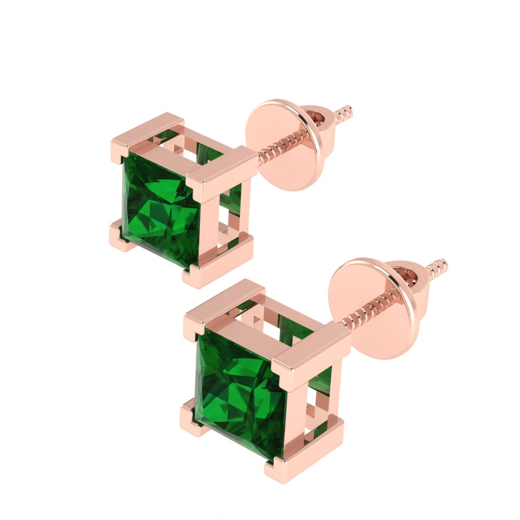 rose gold plated sterling silver princess shape emerald may birthstone stud earrings
