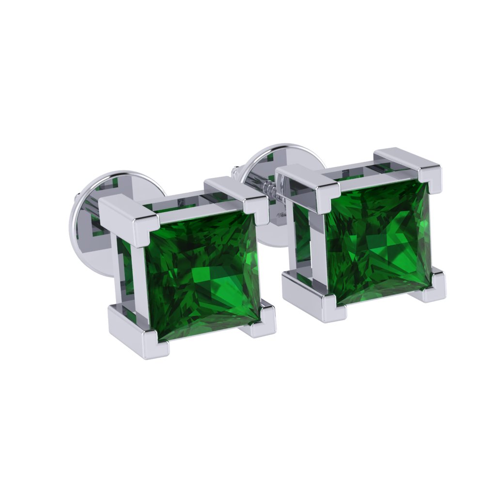 white gold plated sterling silver princess shape emerald may birthstone stud earrings