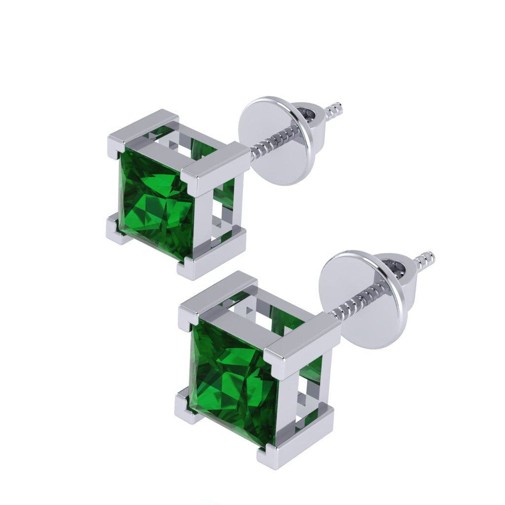 white gold plated sterling silver princess shape emerald may birthstone stud earrings