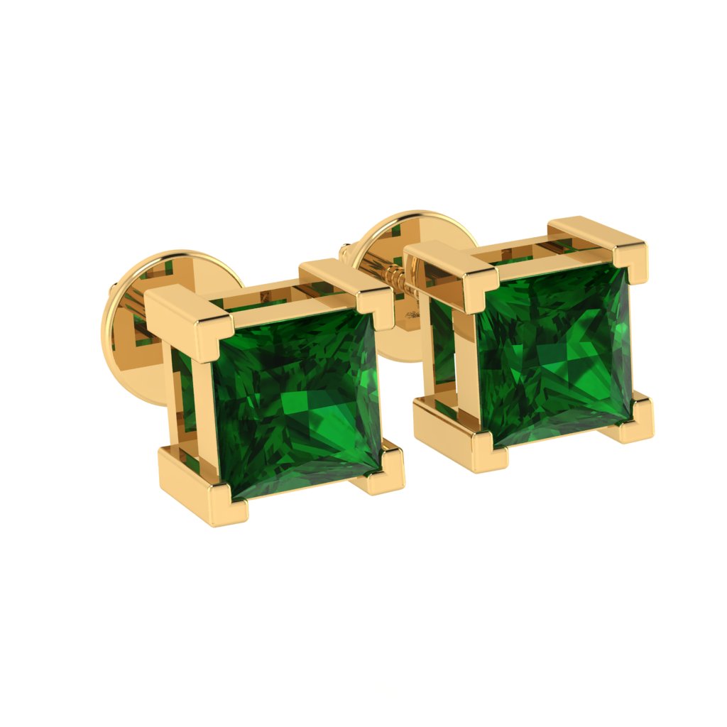 yellow gold plated sterling silver princess shape emerald may birthstone stud earrings