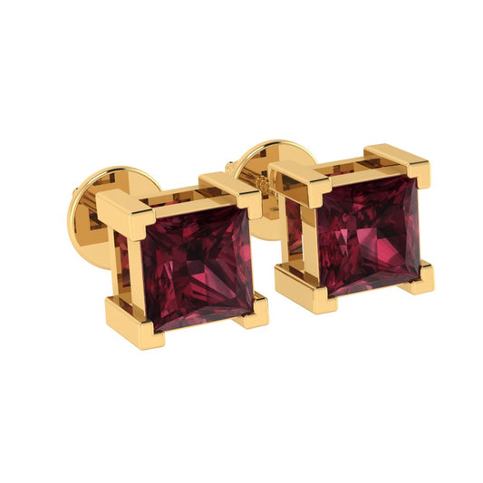 yellow gold plated sterling silver princess shape garnet january birthstone stud earrings