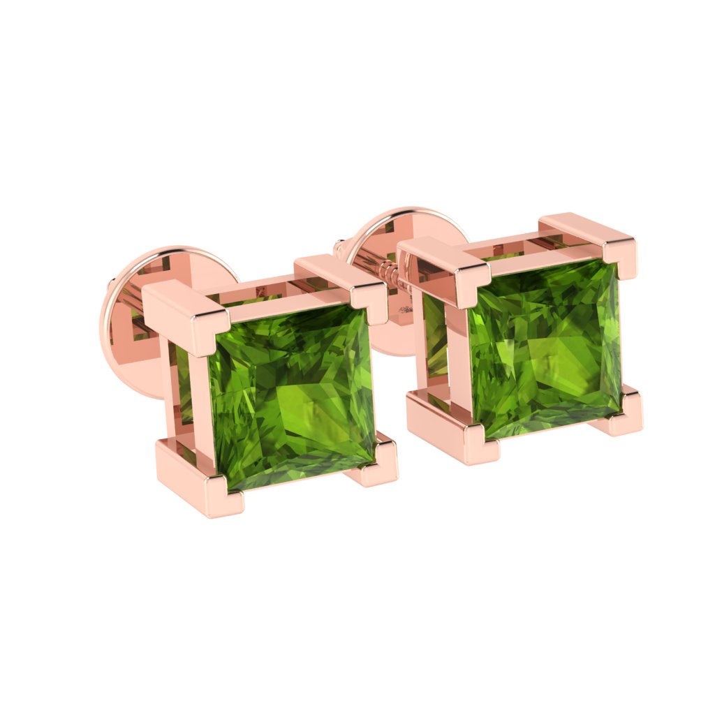 rose gold plated sterling silver princess shape peridot august birthstone stud earrings