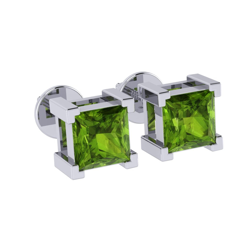 white gold plated sterling silver princess shape peridot august birthstone stud earrings