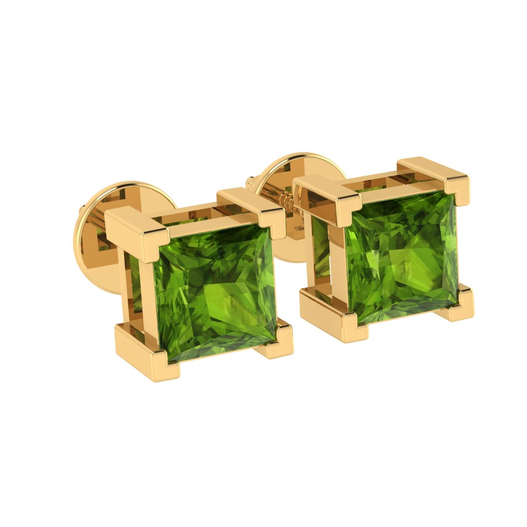 yellow gold plated sterling silver princess shape peridot august birthstone stud earrings