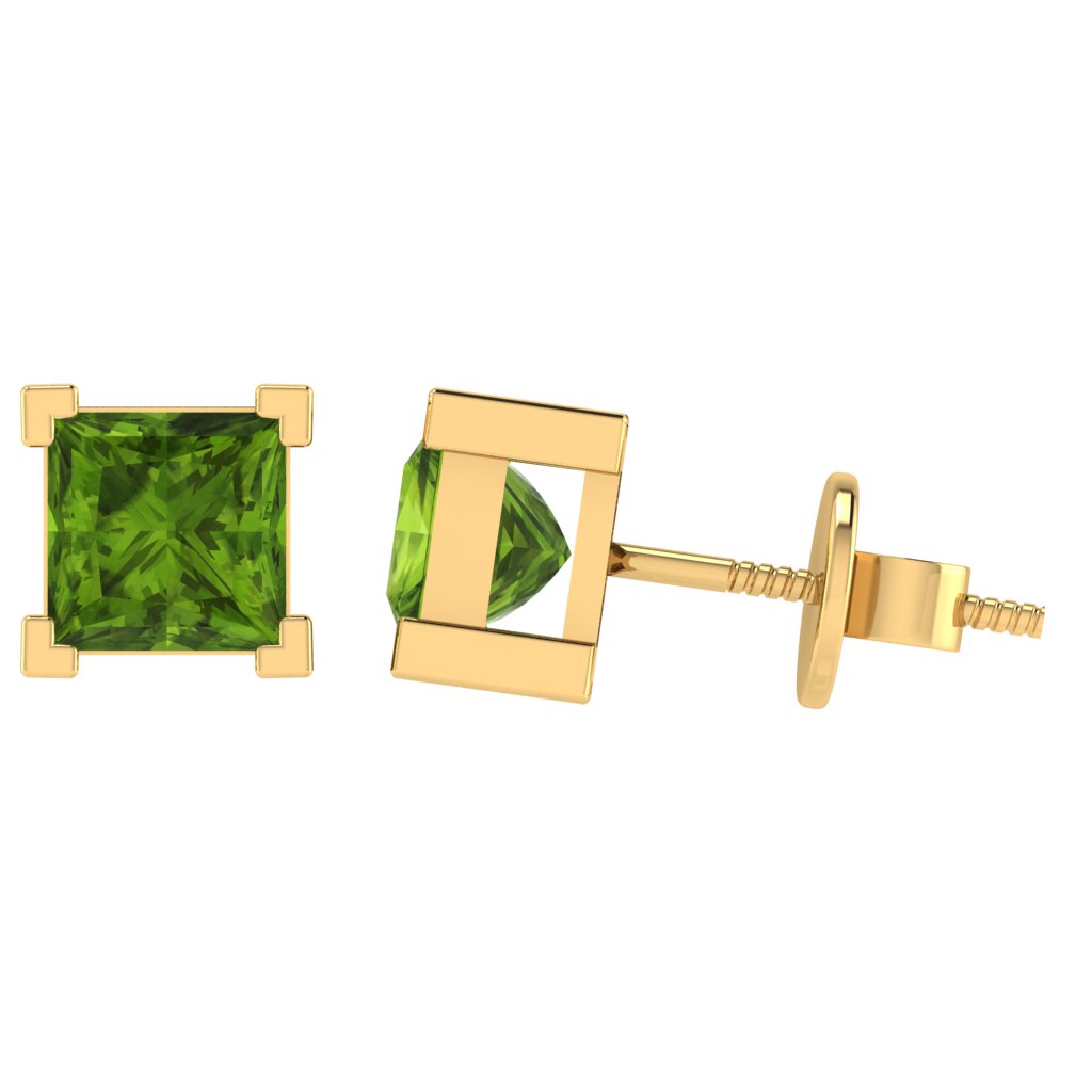 yellow gold plated sterling silver princess shape peridot august birthstone stud earrings