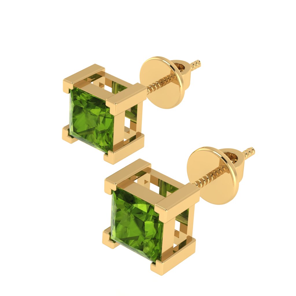 yellow gold plated sterling silver princess shape peridot august birthstone stud earrings