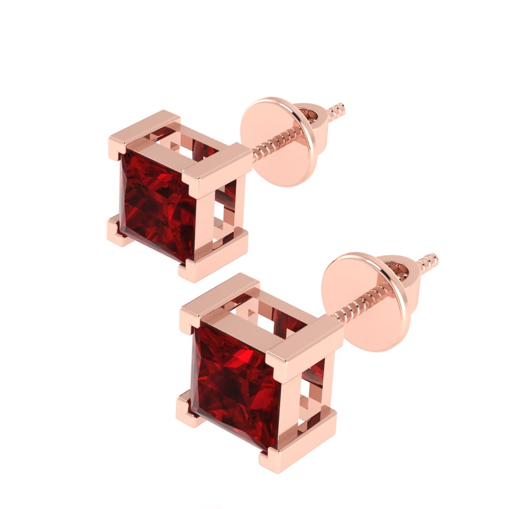 rose gold plated sterling silver princess shape ruby july birthstone stud earrings