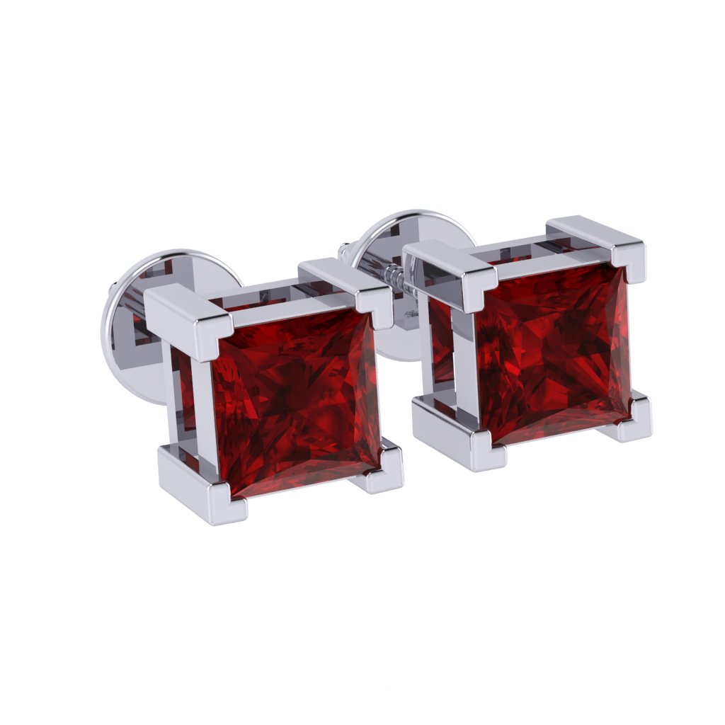 white gold plated sterling silver princess shape ruby july birthstone stud earrings