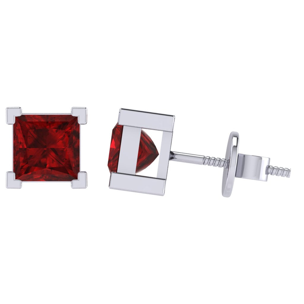 white gold plated sterling silver princess shape ruby july birthstone stud earrings