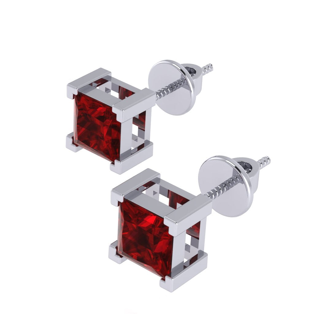 white gold plated sterling silver princess shape ruby july birthstone stud earrings
