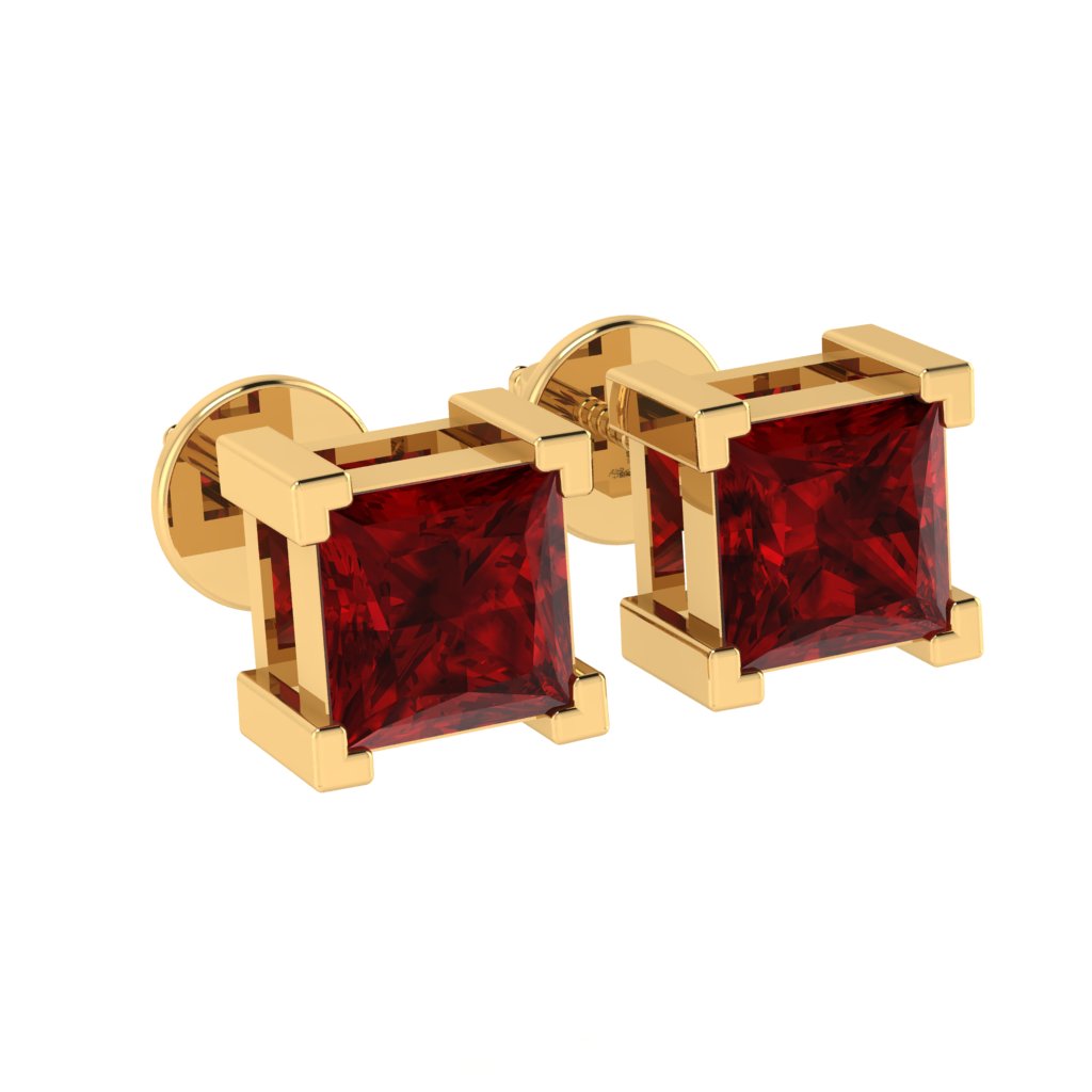 yellow gold plated sterling silver princess shape ruby july birthstone stud earrings