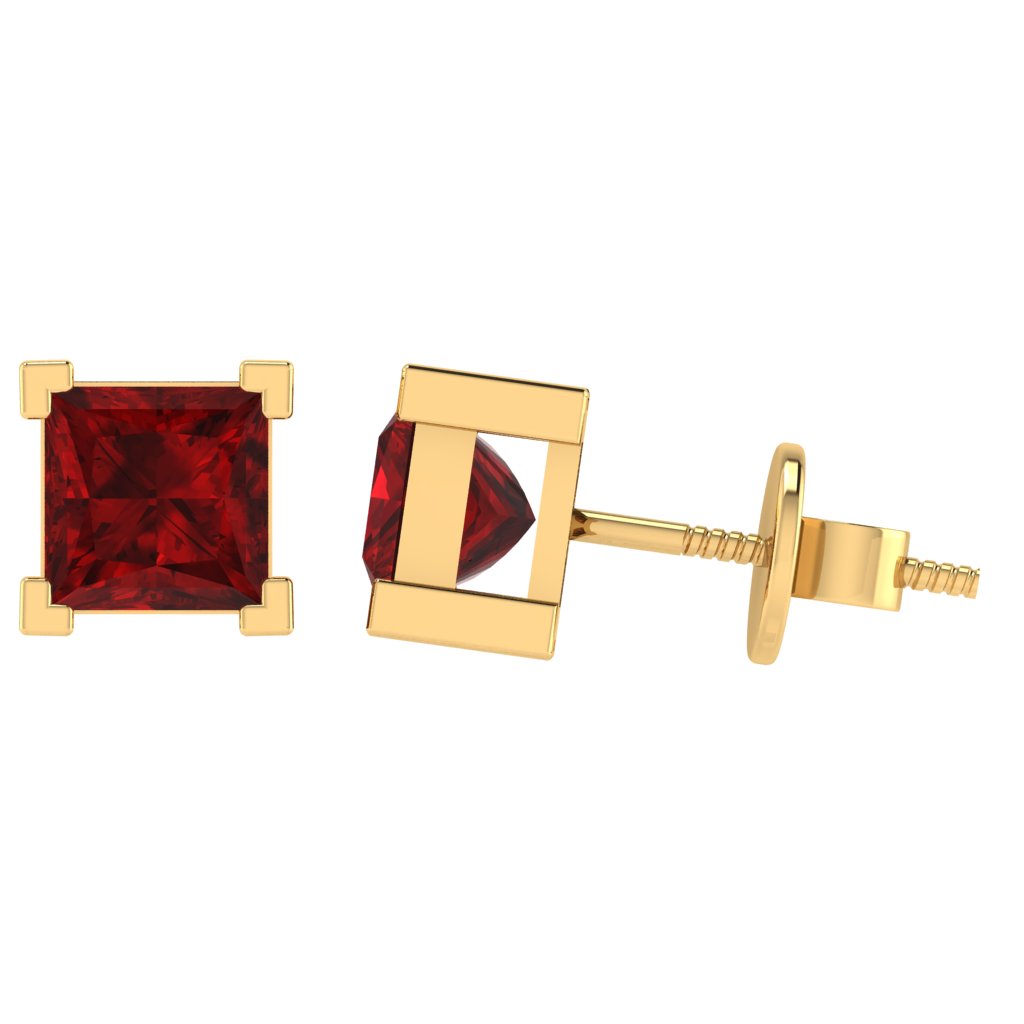 yellow gold plated sterling silver princess shape ruby july birthstone stud earrings