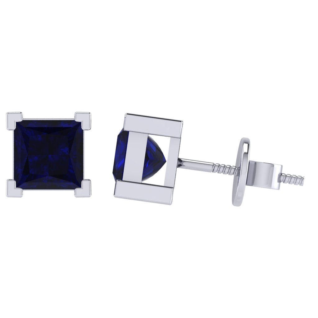 white gold plated sterling silver princess shape sapphire september birthstone stud earrings