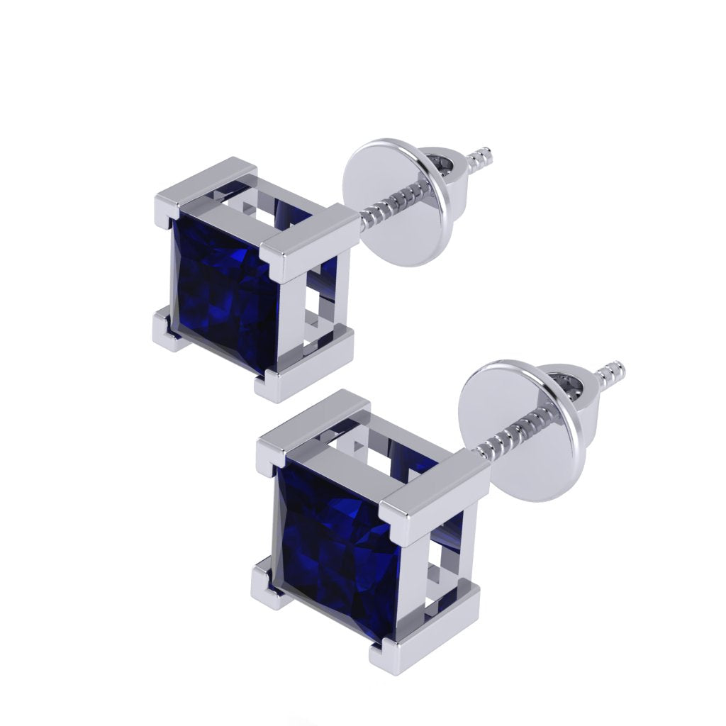 white gold plated sterling silver princess shape sapphire september birthstone stud earrings