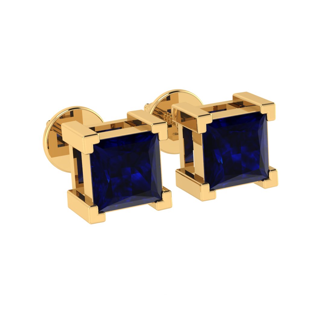 yellow gold plated sterling silver princess shape sapphire september birthstone stud earrings