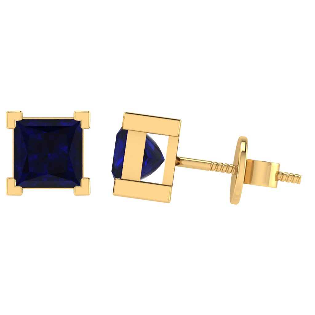 yellow gold plated sterling silver princess shape sapphire september birthstone stud earrings