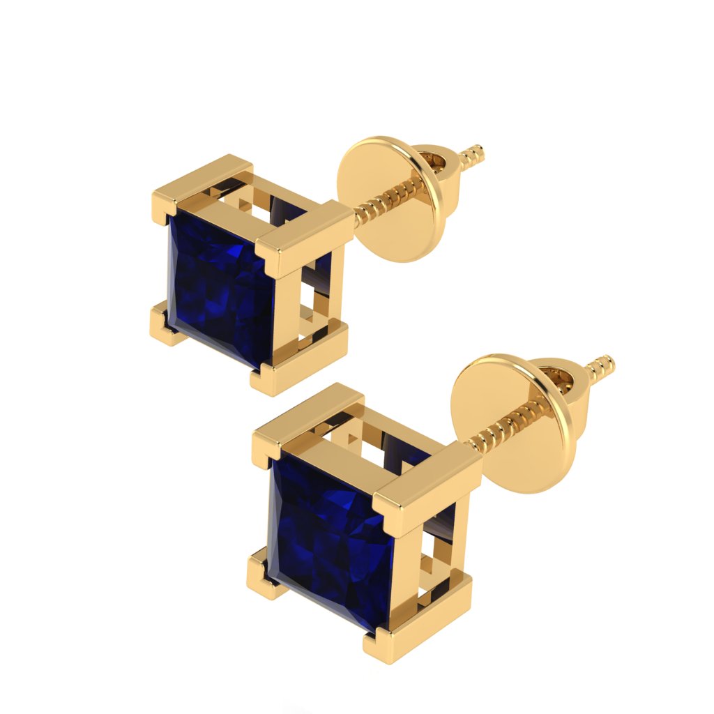 yellow gold plated sterling silver princess shape sapphire september birthstone stud earrings