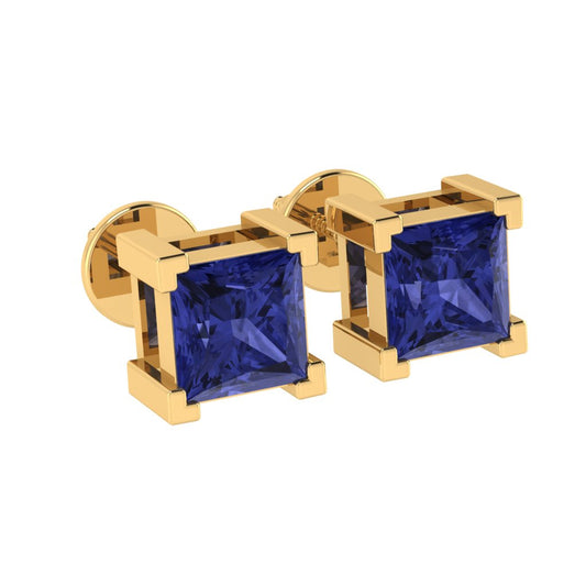 yellow gold plated sterling silver princess shape tanzanite december birthstone stud earrings