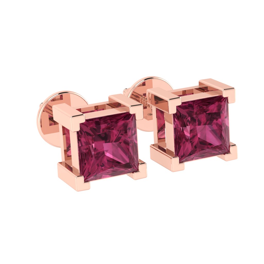 rose gold plated sterling silver princess shape tourmaline october birthstone stud earrings