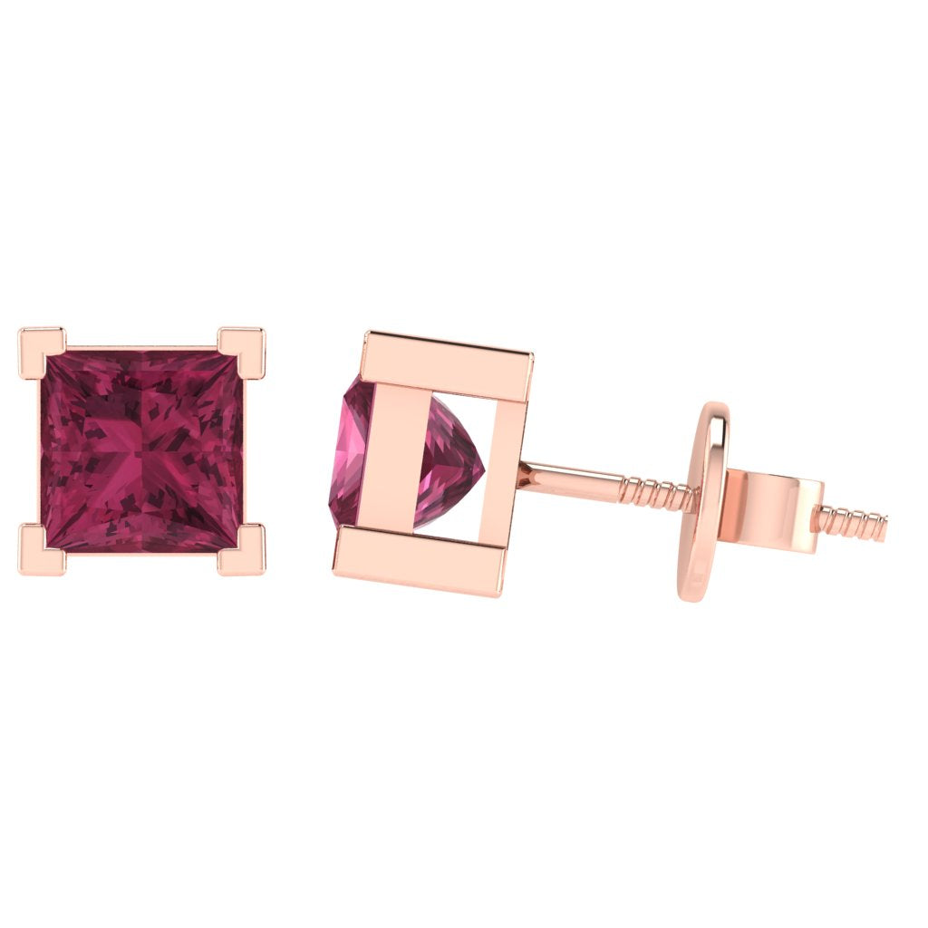 rose gold plated sterling silver princess shape tourmaline october birthstone stud earrings