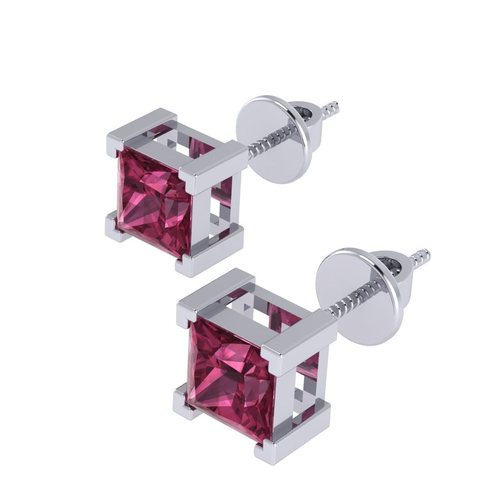 white gold plated sterling silver princess shape tourmaline october birthstone stud earrings