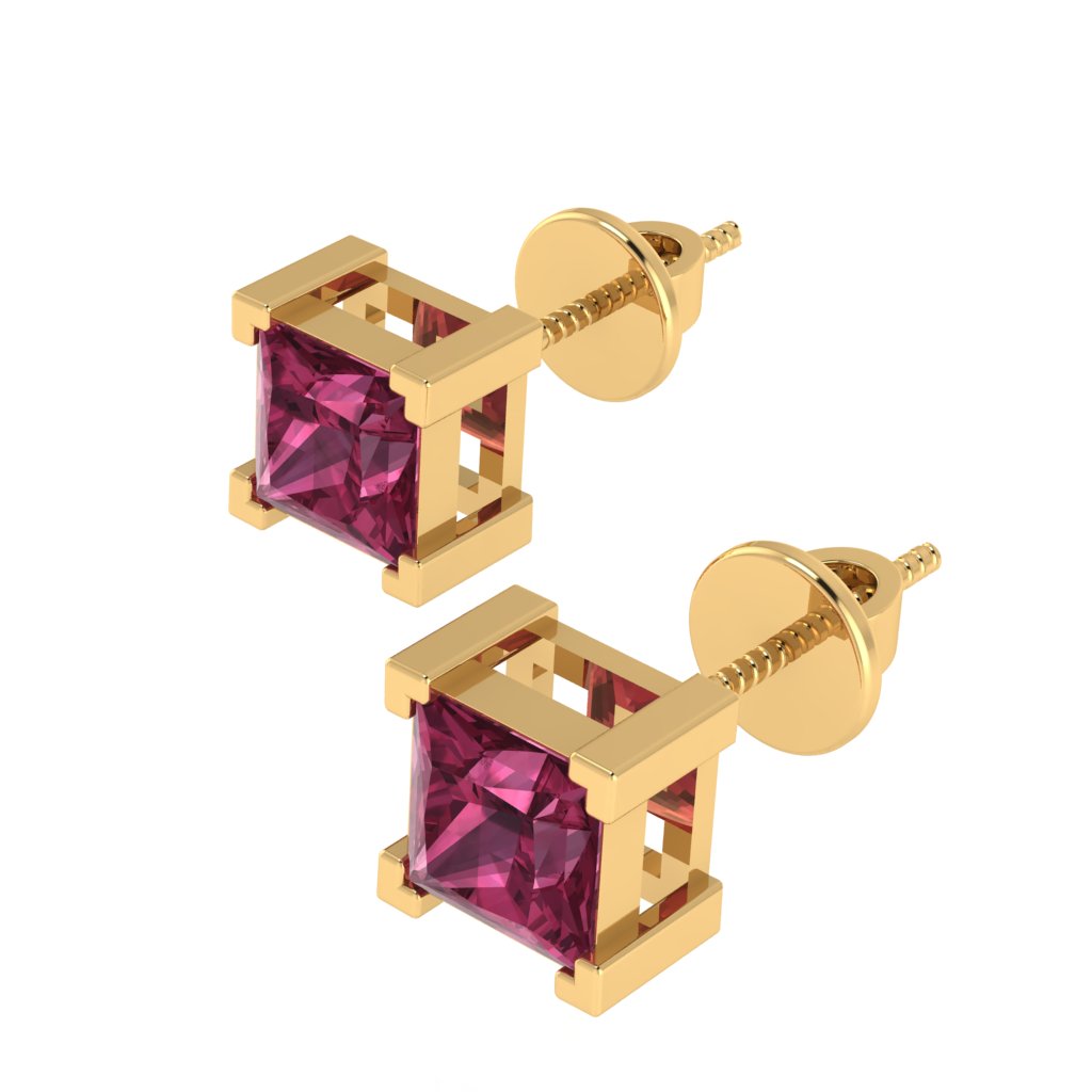 yellow gold plated sterling silver princess shape tourmaline october birthstone stud earrings
