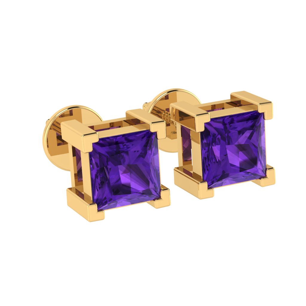 yellow gold plated sterling silver princess shape amethyst february birthstone stud earrings